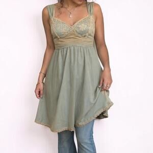 Y2K Left of Center Blue Mesh Lace Overlay Mini Dress USA Size 4